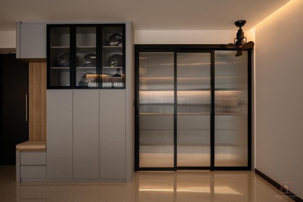 Contemporary Entryway with Mirror and Seating Bench