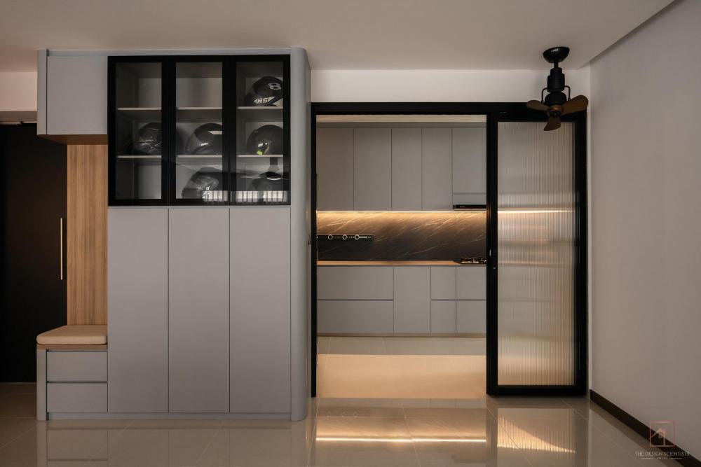 Contemporary Entryway with Seating Bench and Shoe Rack