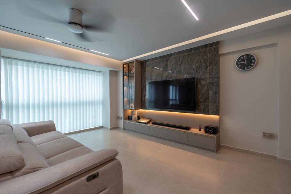 Modern Living Room with TV Console and Feature Wall