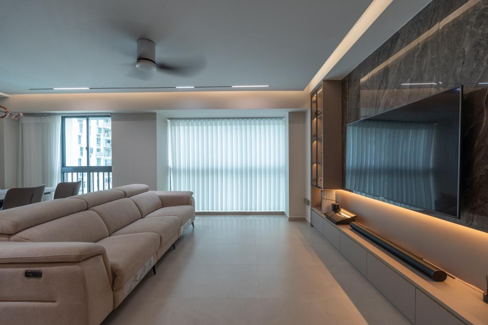 Modern Living Room with TV Console and Feature Wall