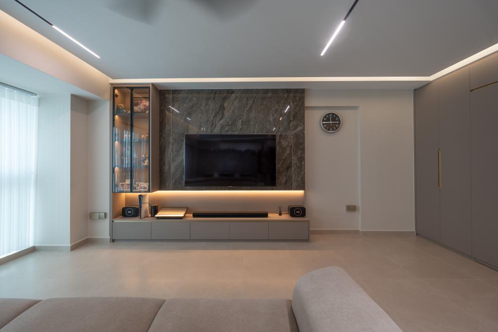 Modern Living Room with TV Console and Feature Wall