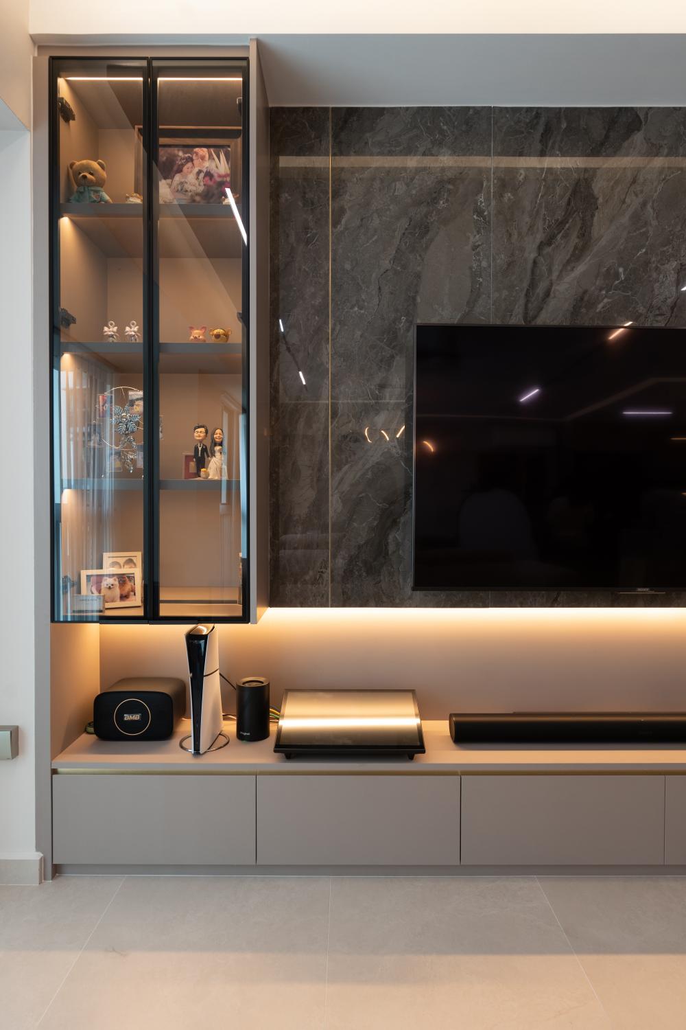 Modern Living Room with TV Console and Feature Wall