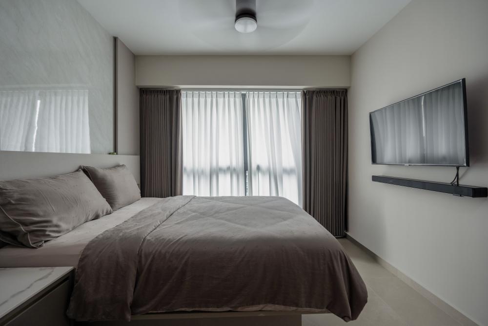Modern Bedroom with Bedside Table and Bedroom Dresser