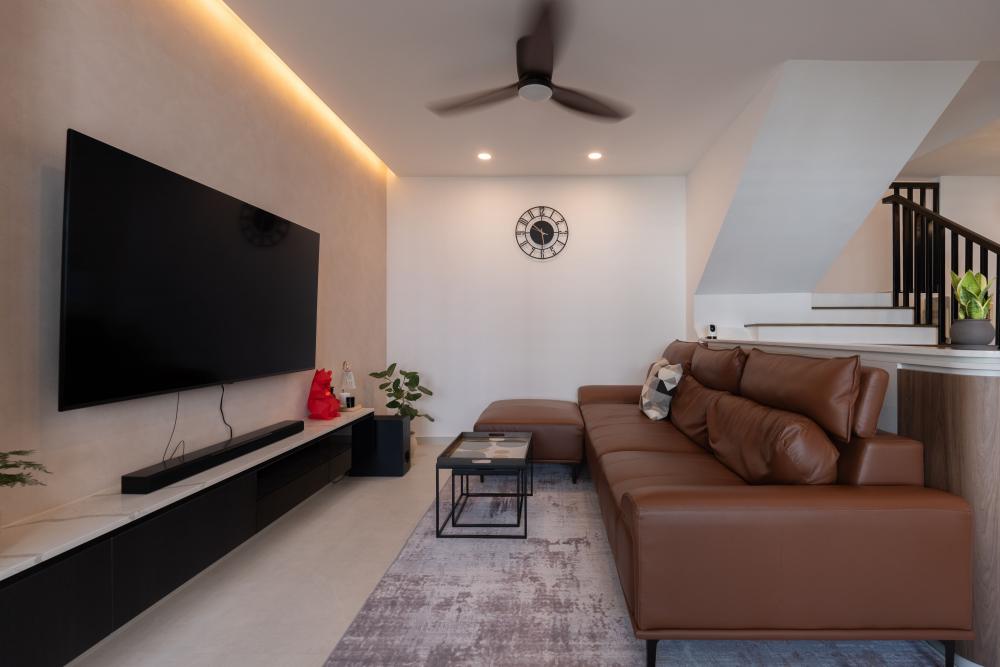 Modern Living Room with TV Console and Carpet