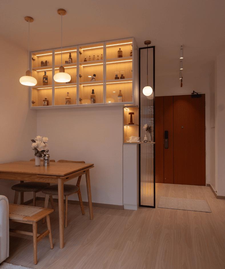 Scandinavian Dining Room with Drop Light and Cove Lighting