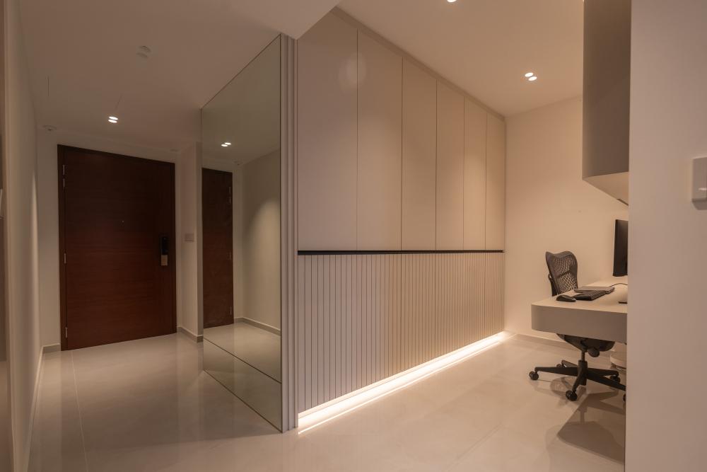 Modern Home Office with Wallpaper and Desk