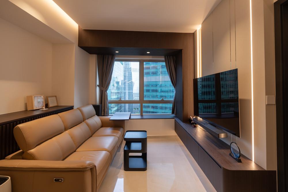 Modern Living Room with TV Console and Feature Wall