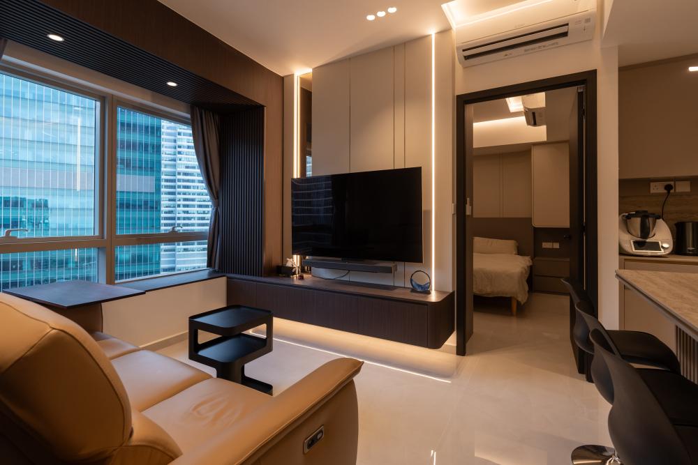 Modern Living Room with TV Console and Feature Wall