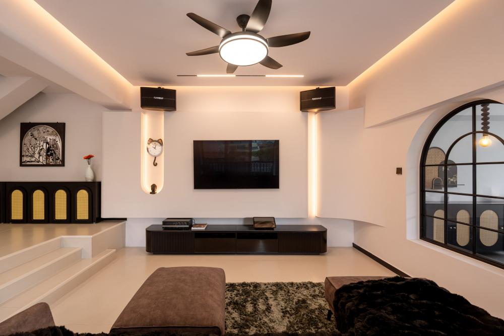 Modern Living Room with TV Console and Carpet