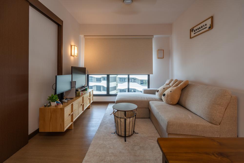 Contemporary Living Room with TV Console and Feature Wall