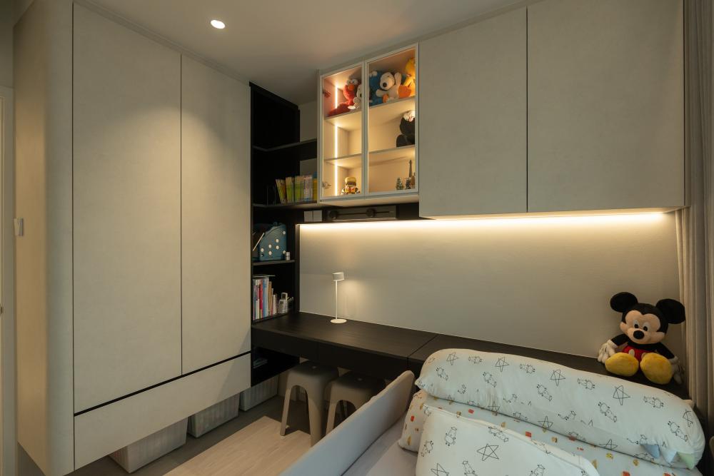 Contemporary Bedroom with Drop Light and Cove Lighting