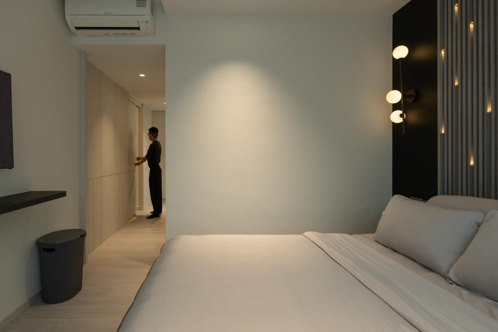 Contemporary Bedroom with Ceiling Light and Queen Bed