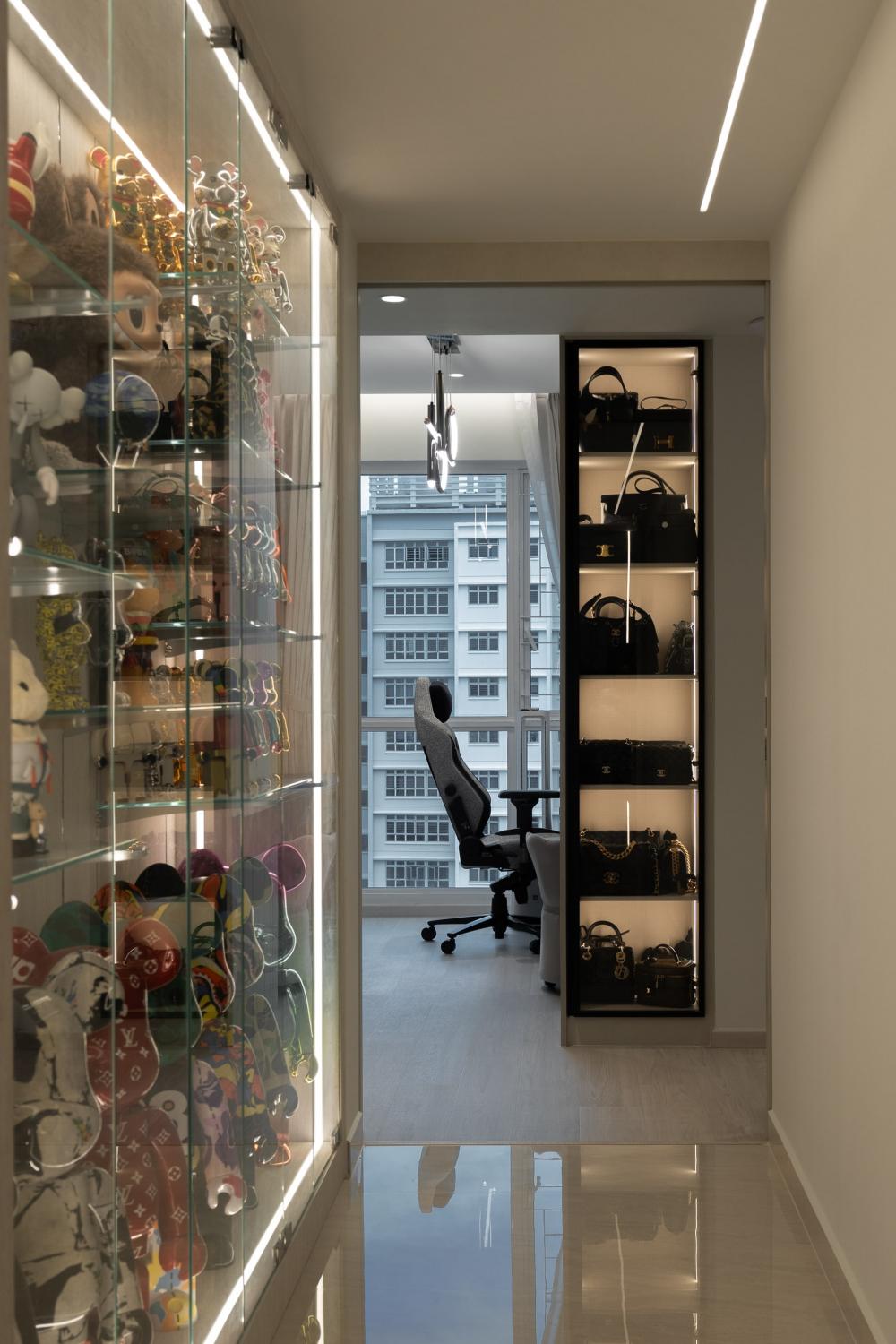 Contemporary Foyer with Drop Ceiling and Artwork