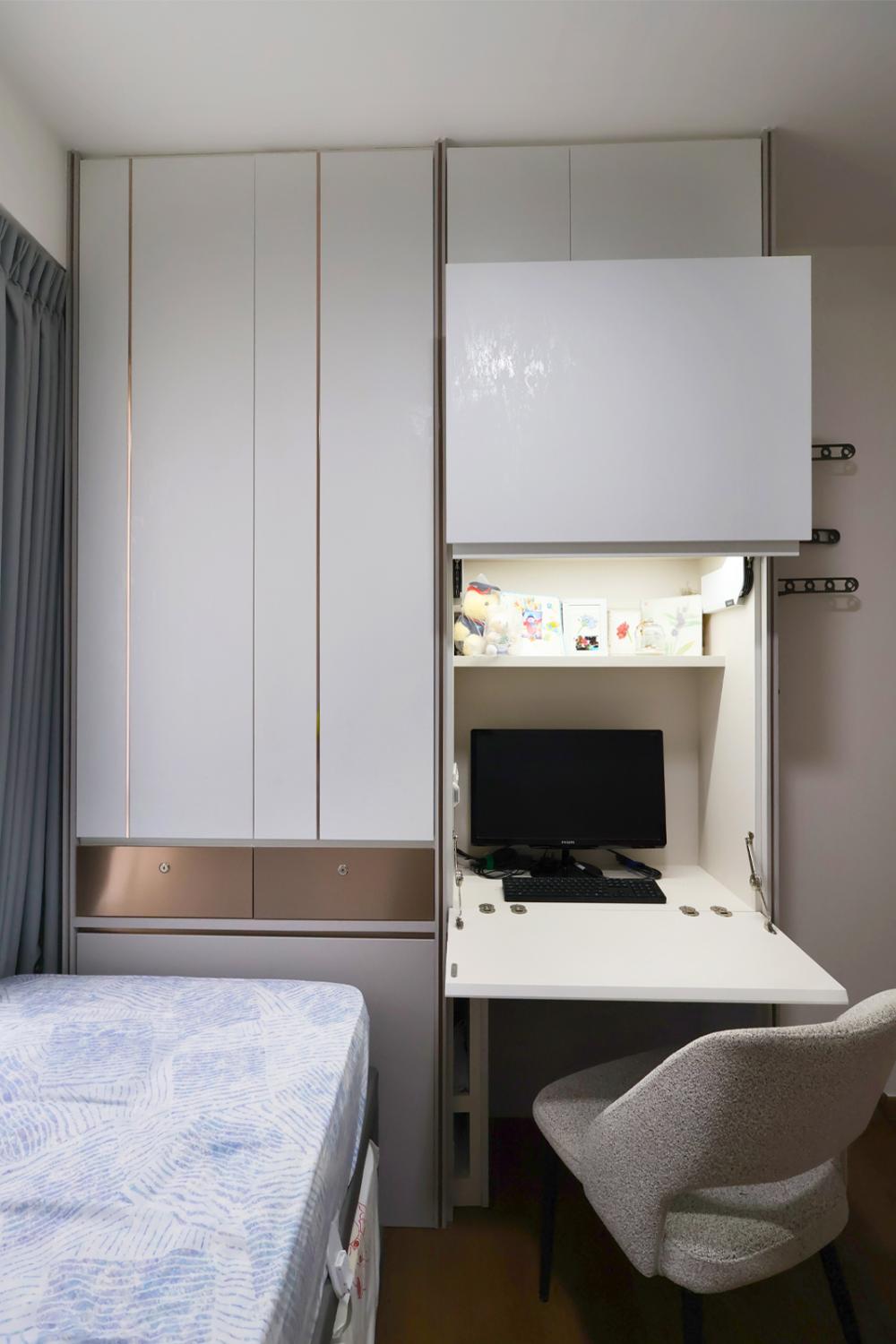 Contemporary Bedroom with Vinyl Flooring and Ceiling Light