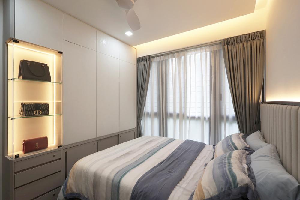 Contemporary Bedroom with Vinyl Flooring and Cove Lighting
