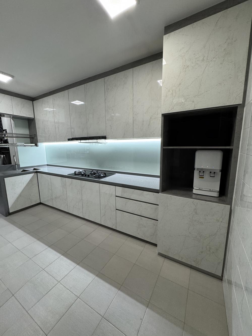 Asian Kitchen with Kitchen Island and Kitchen Cabinets
