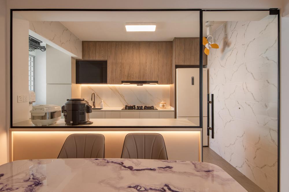 Modern Dining Room with Glass Door and Dining Table