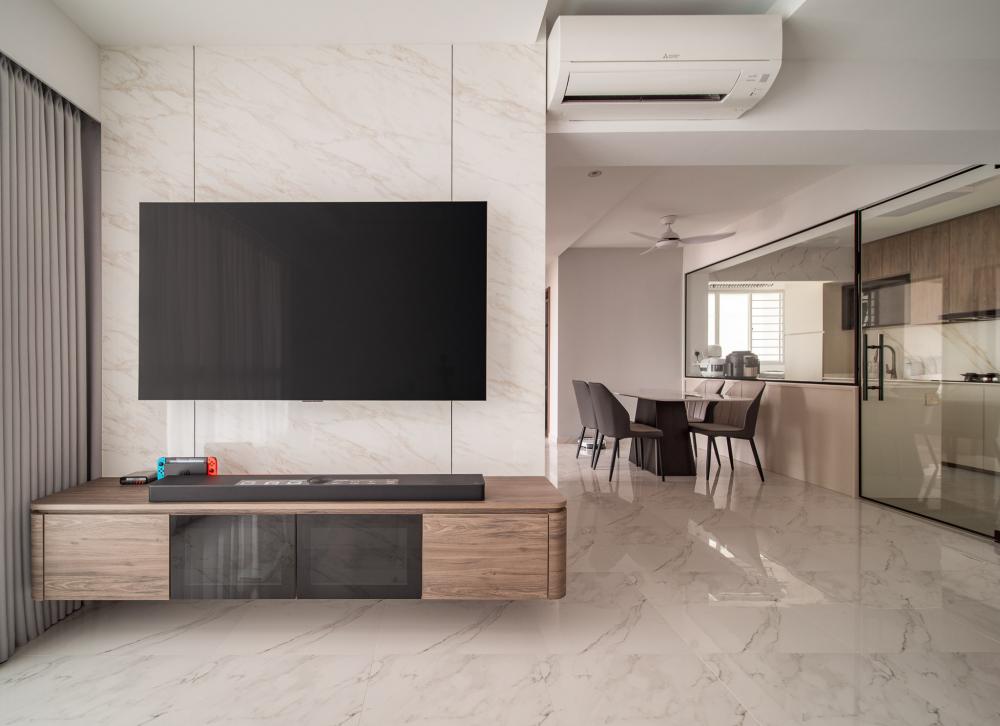 Modern Living Room with TV Console and Feature Wall