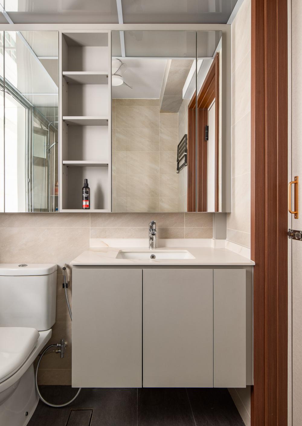 Modern Bathroom with Mirror and Storage Cabinets