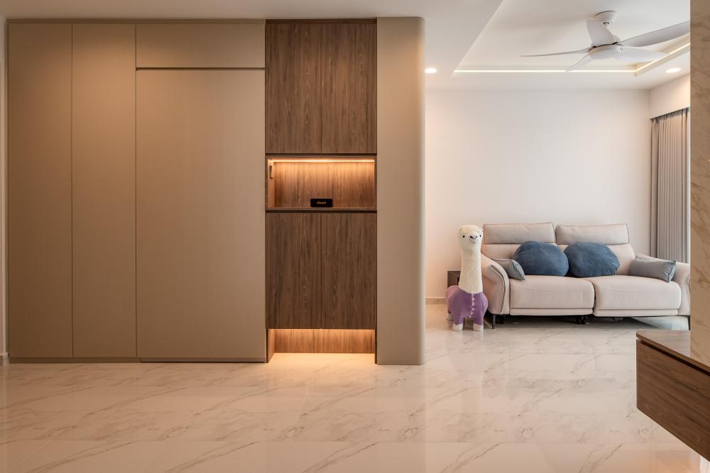 Modern Entryway with Ceiling Light and Sofa