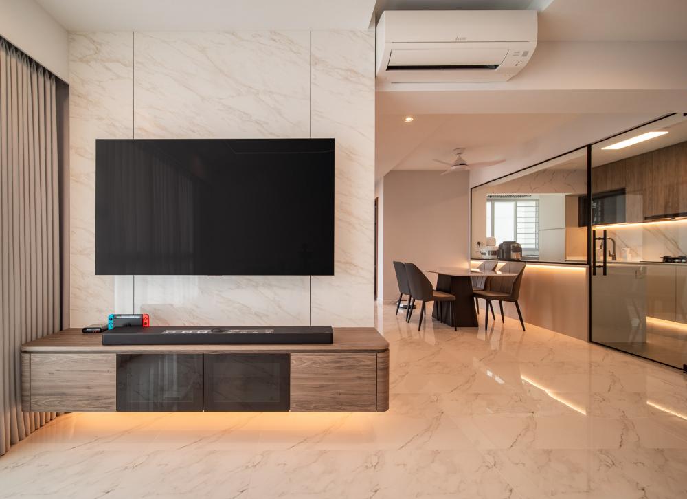 Modern Living Room with TV Console and Feature Wall