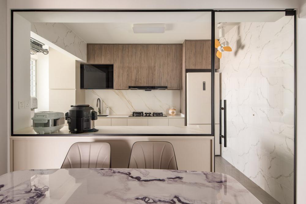 Modern Dining Room with Glass Door and Dining Table
