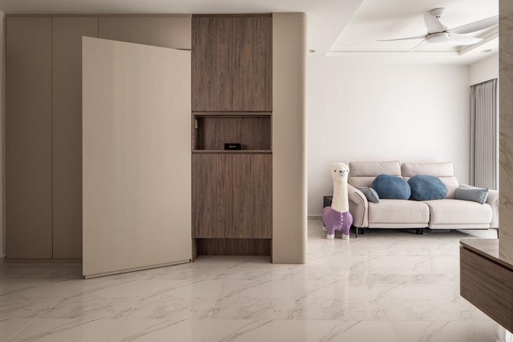 Modern Entryway with Ceiling Fan and Sofa