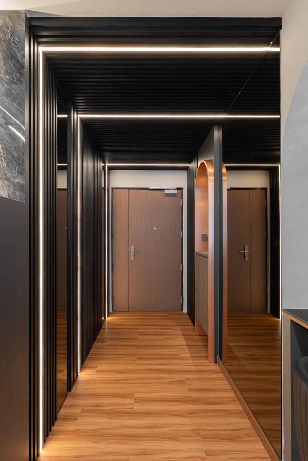 Modern Foyer with Mirror and Storage Cabinets