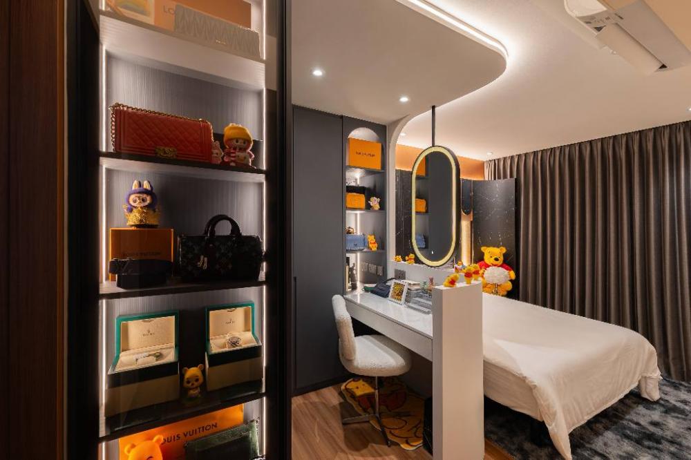 Modern Bedroom with Mirror and Wardrobe