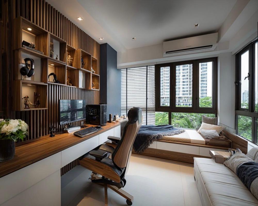 Contemporary Gaming Room with Sofa and Computer