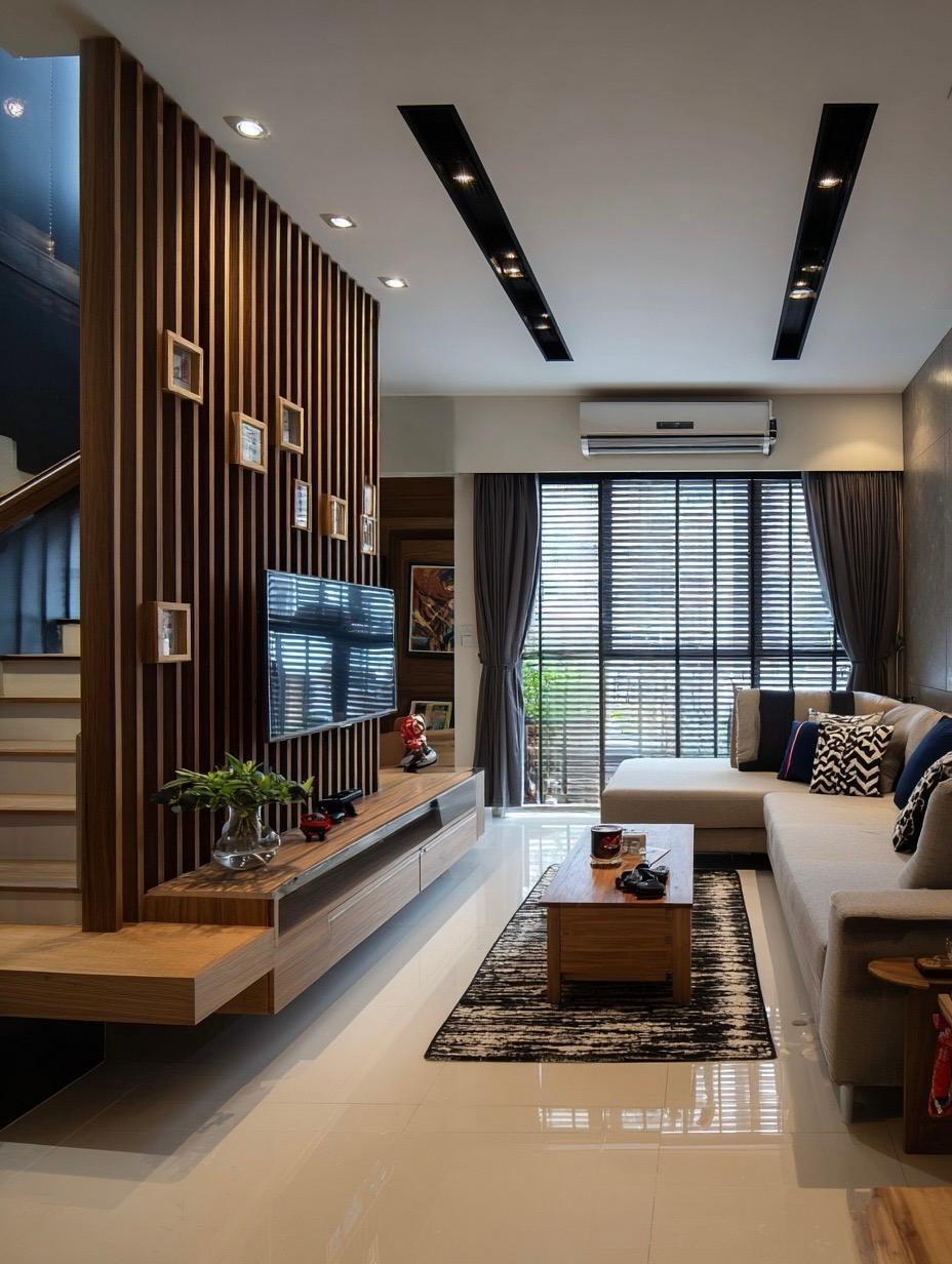 Contemporary Living Room with Bookshelf and TV