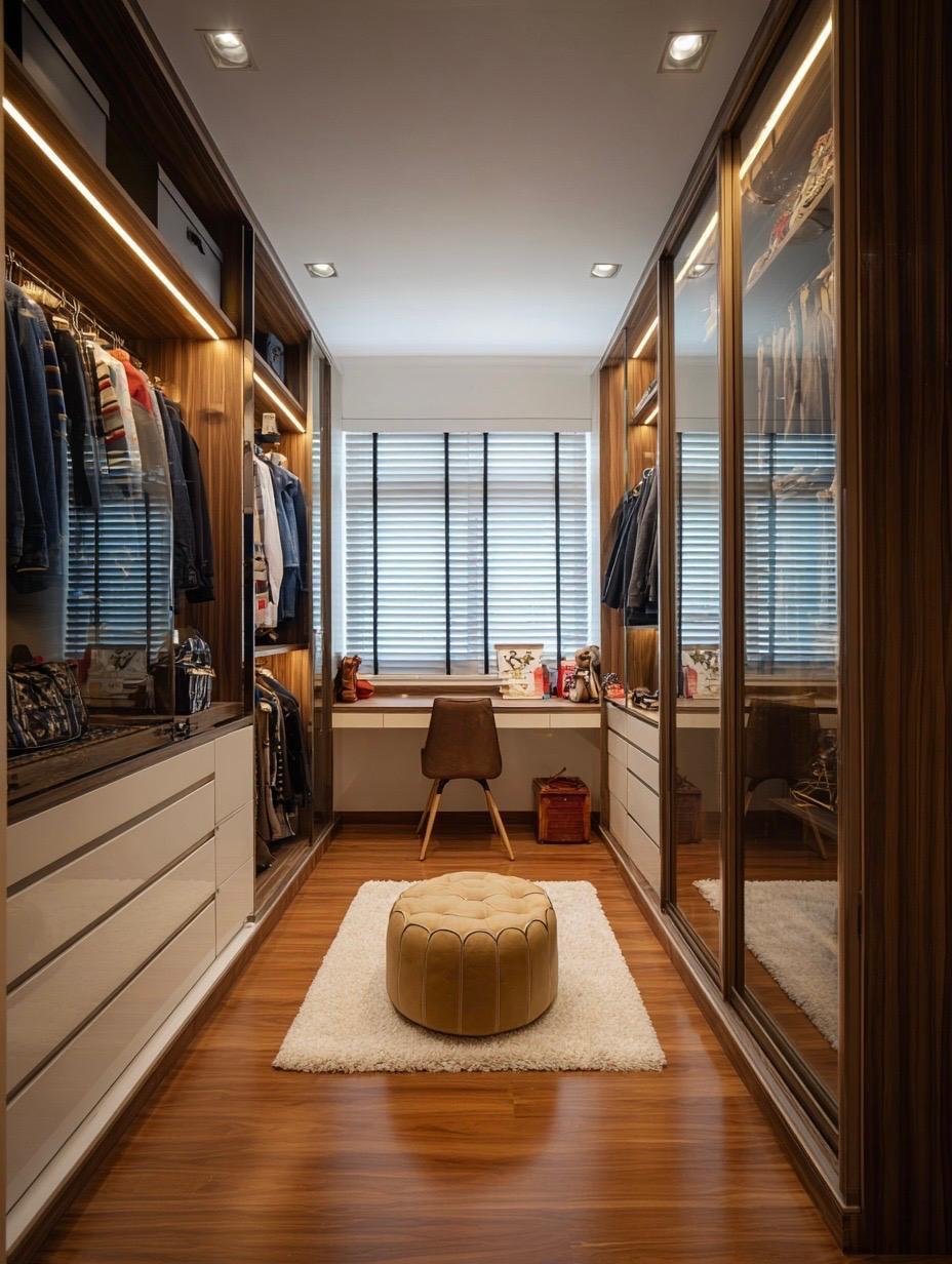 Contemporary Walk-in Wardrobe with Mirror and Wardrobe