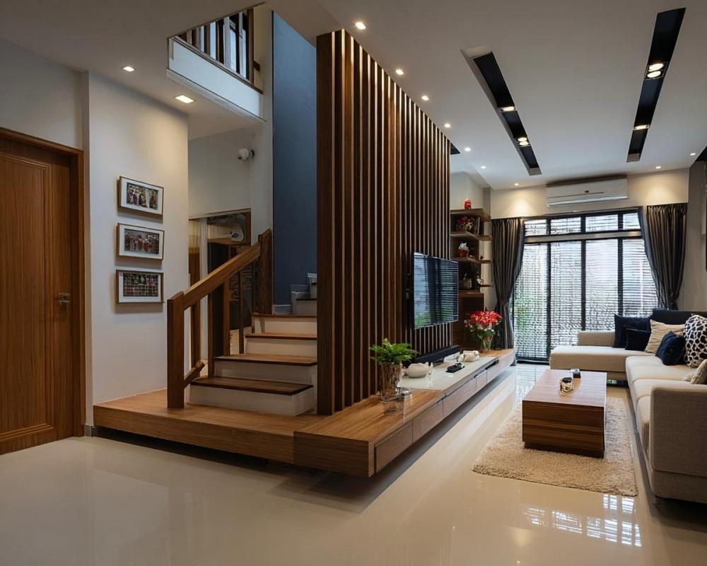 Contemporary Living Room with Coffee Table and Lighting