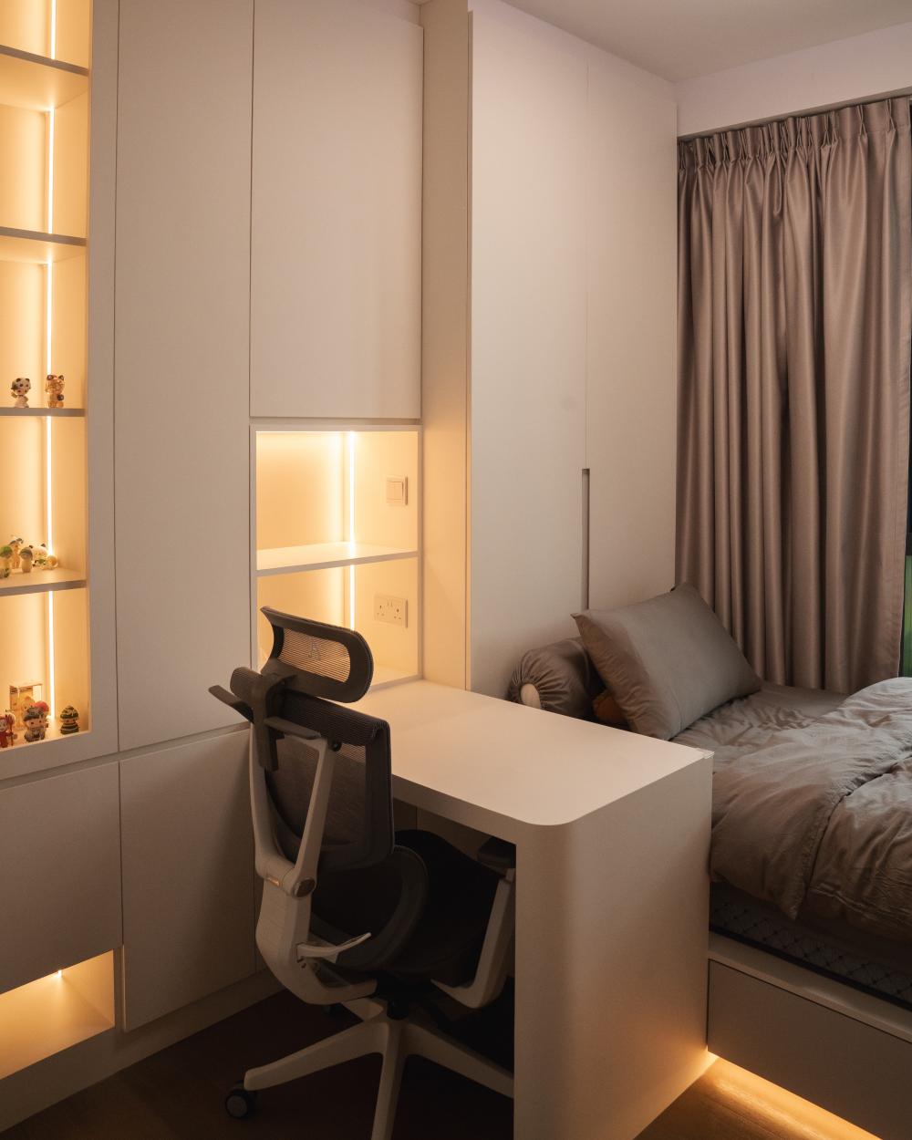 Minimalist Bedroom with Bookshelf and Platform Bed