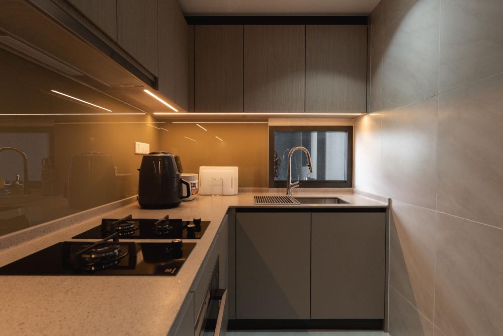 Minimalist Kitchen with Countertop and Cement Floor