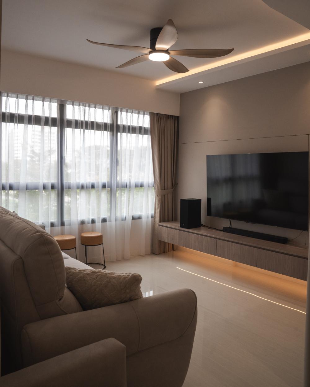 Modern Living Room with Granite Floor and TV Console