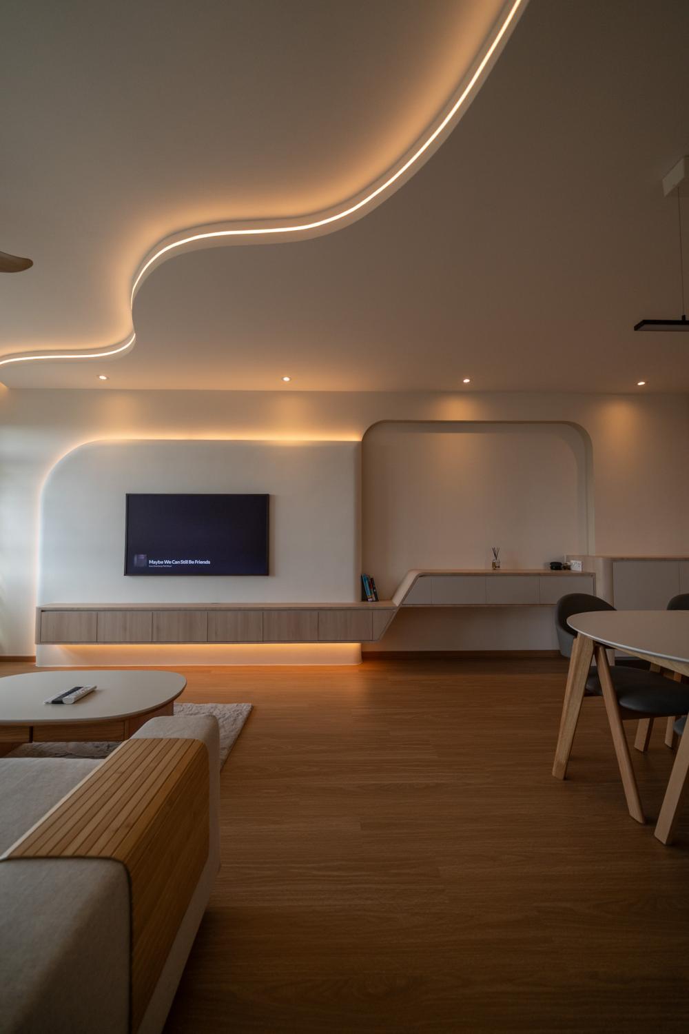 Minimalist Living Room with TV Console and Feature Wall
