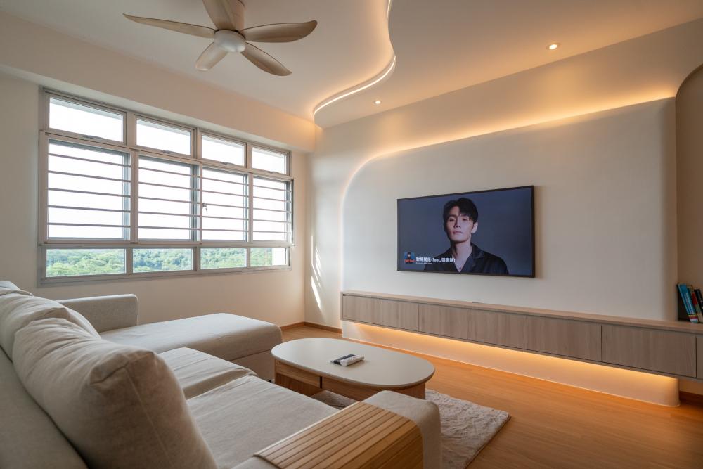 Minimalist Living Room with TV Console and Feature Wall