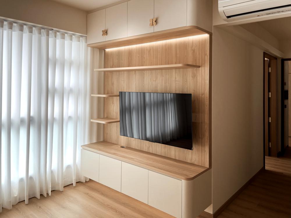 Minimalist Living Room with Vinyl Flooring and TV Console