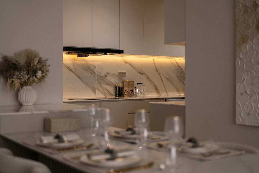 Contemporary Dining Room with Cove Lighting and Dining Table