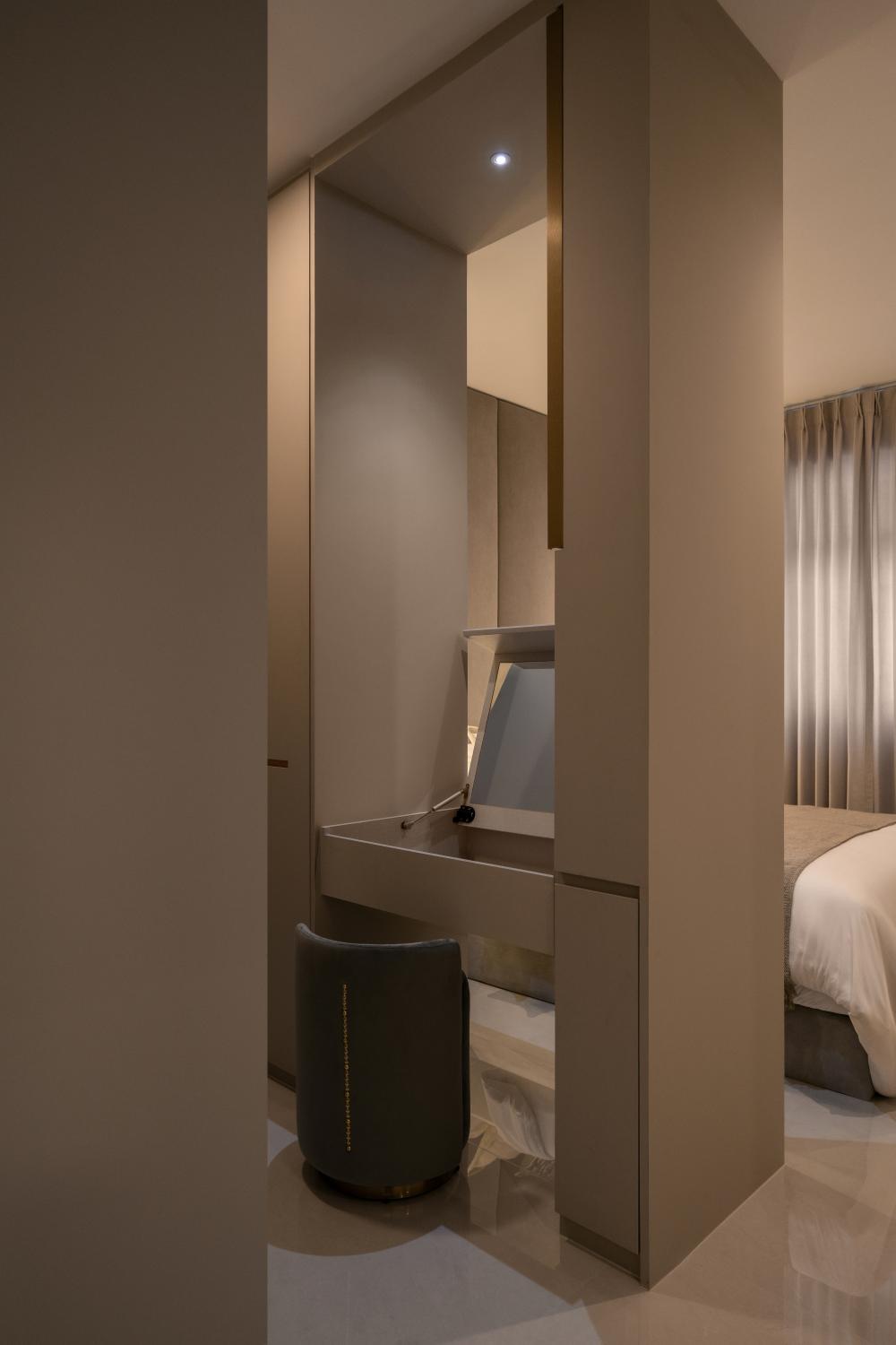 Contemporary Bedroom with Wardrobe and Curtain