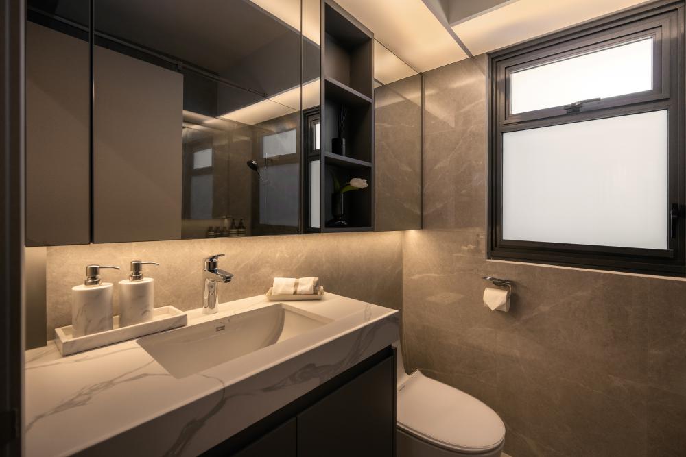 Contemporary Bathroom with Countertop and Mirror