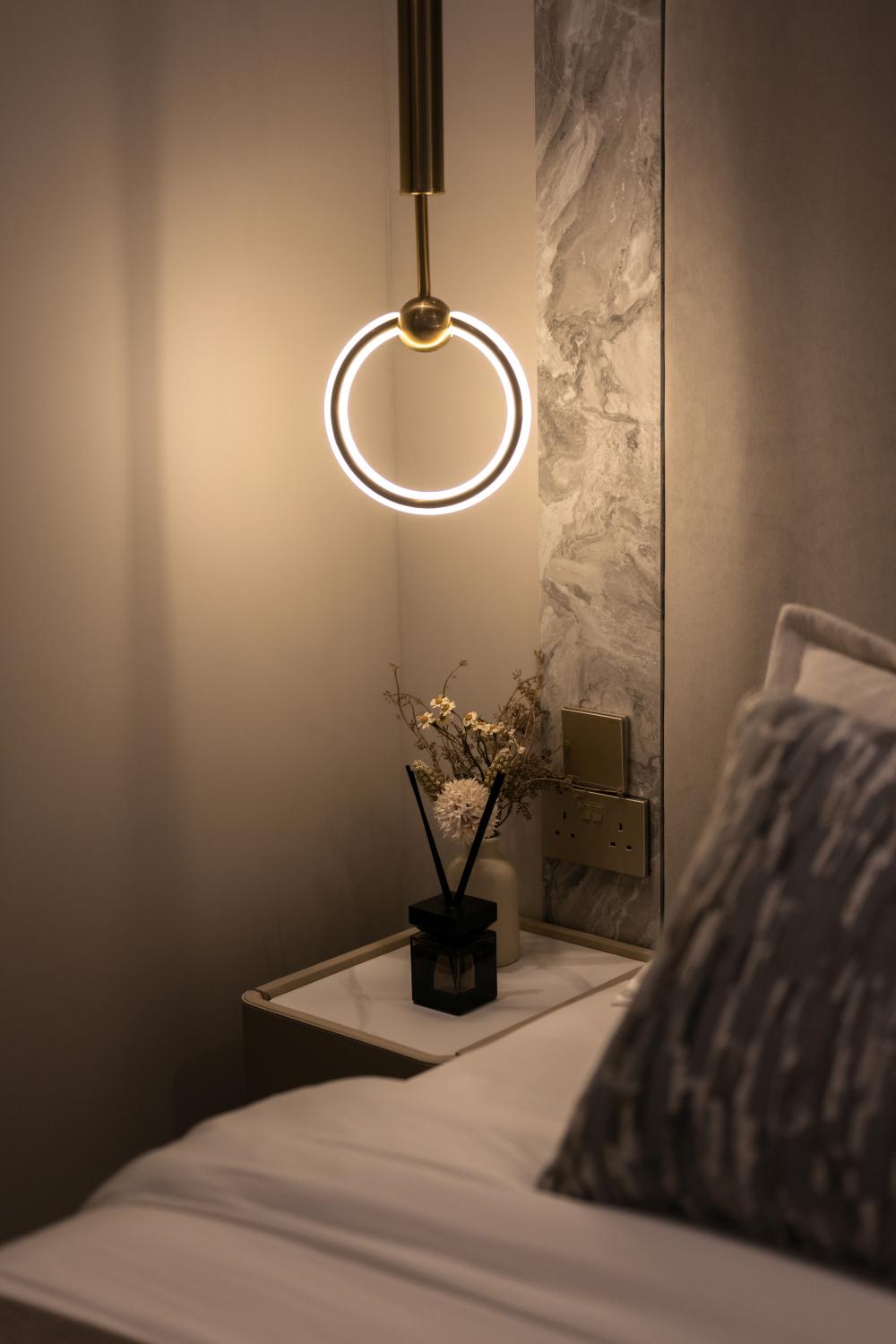Contemporary Bedroom with Feature Wall and Bedside Table