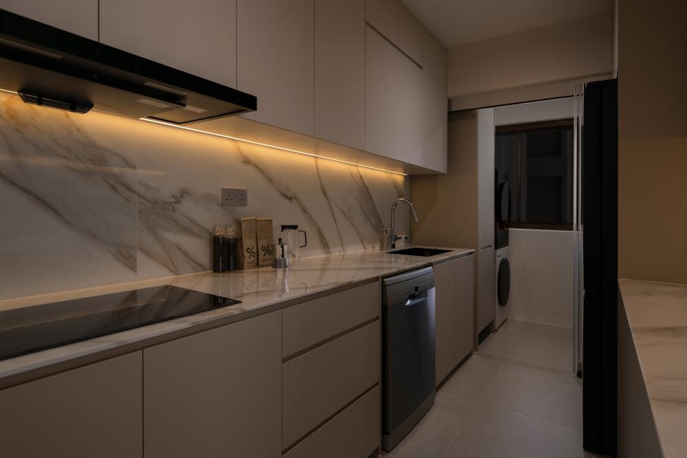 Contemporary Kitchen with Countertop and Feature Wall
