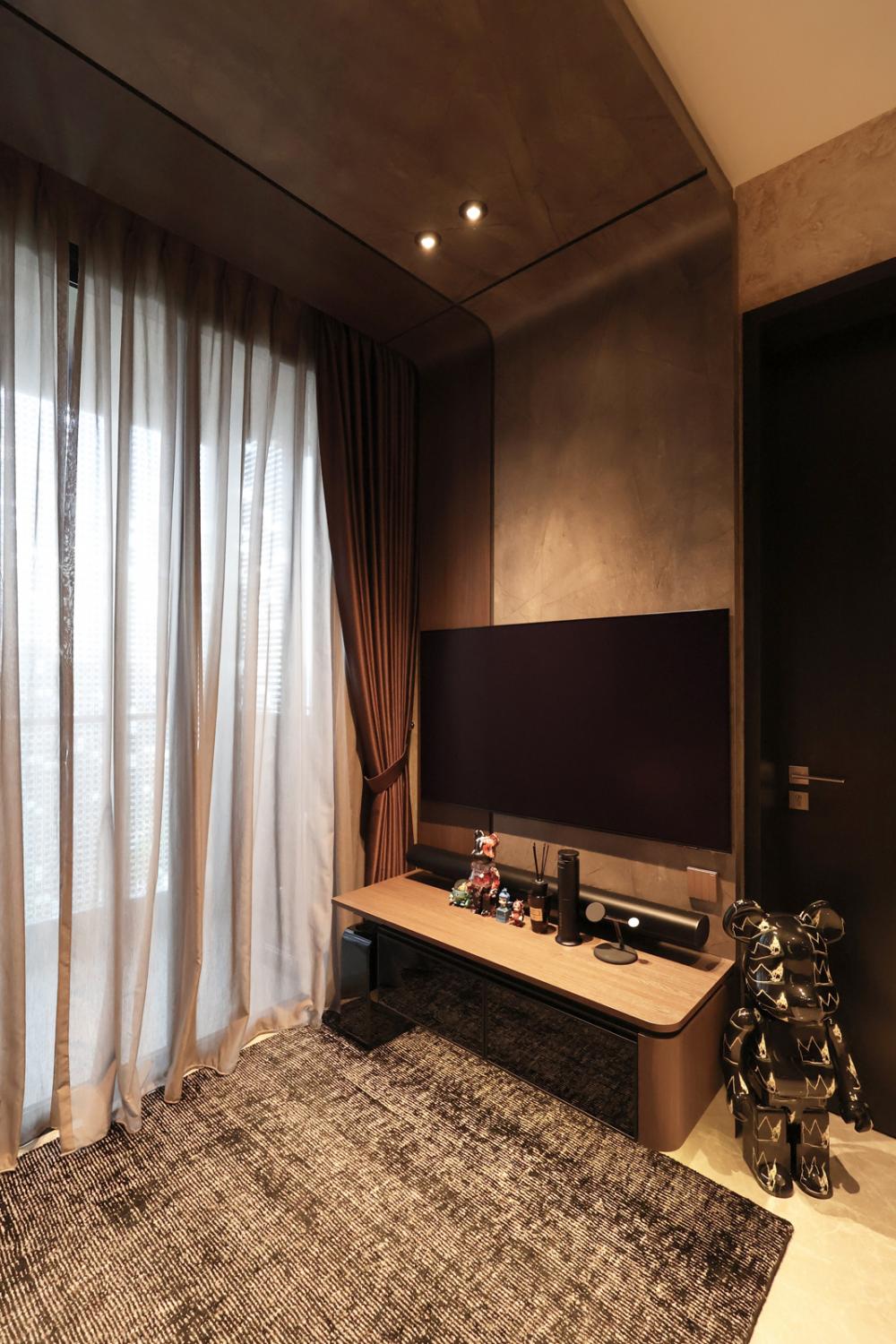 Contemporary Living Room with TV Console and Ceiling Light