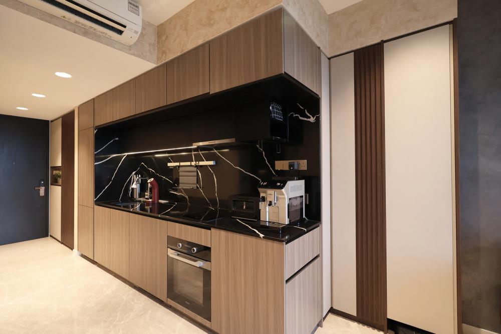 Contemporary Kitchen with Cupboard and Open Kitchen