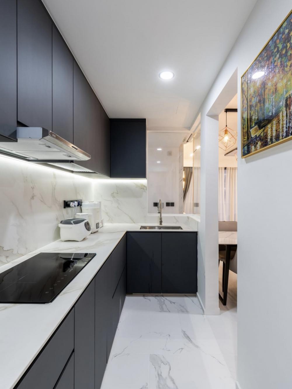 Modern Kitchen with Countertop and Homogeneous Tiles