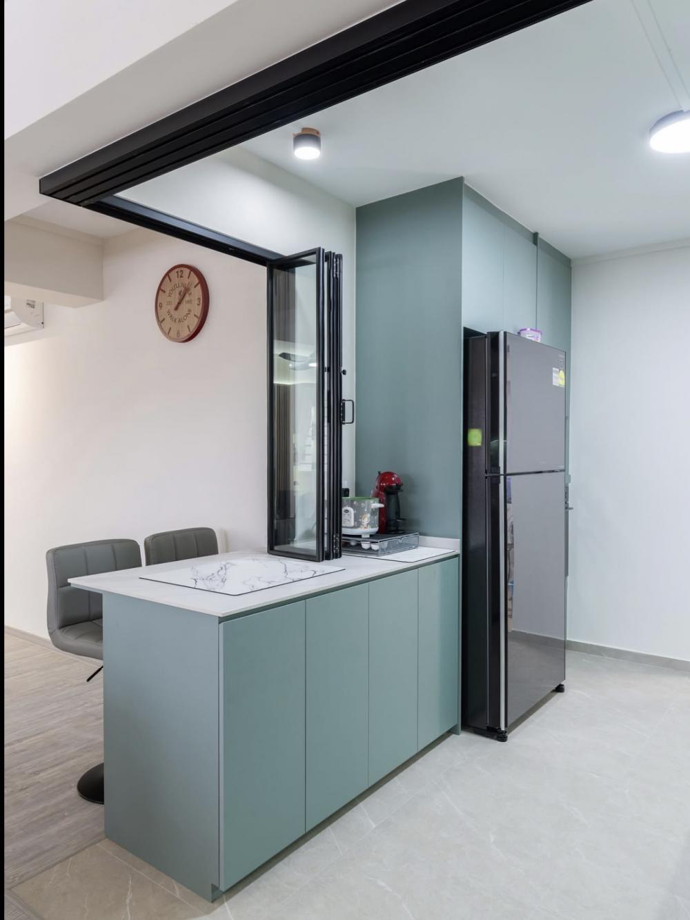 Minimalist Kitchen with Countertop and Homogeneous Tiles