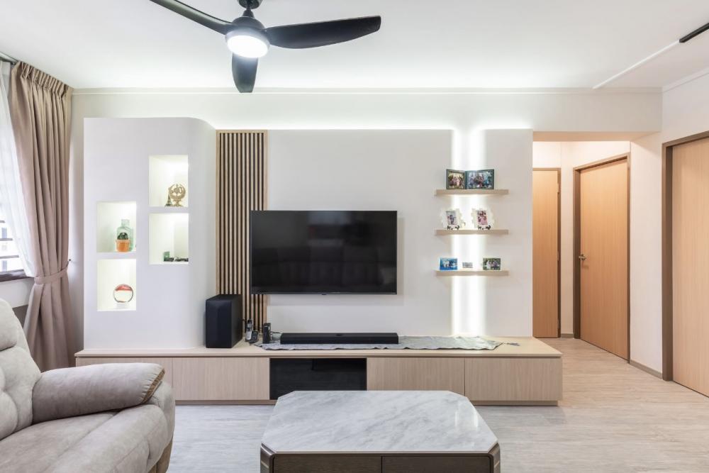 Minimalist Living Room with Vinyl Flooring and TV Console