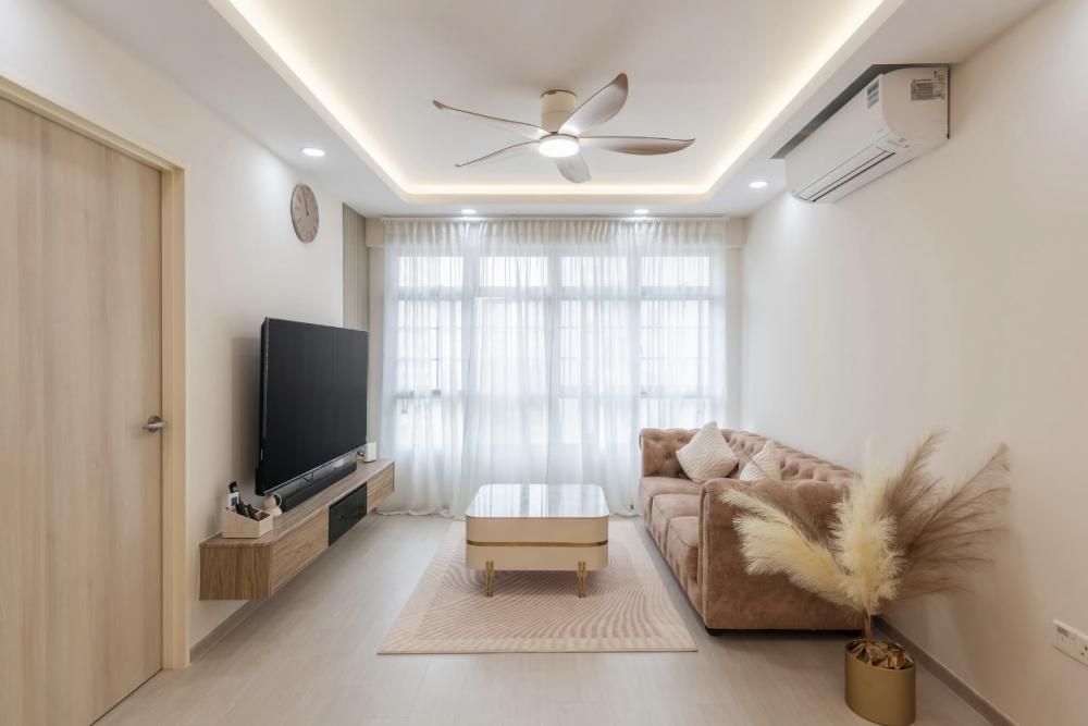 Scandinavian Living Room with Vinyl Flooring and TV Console
